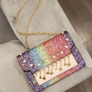 Sparkling Rainbow Charm Tassels Accent Handbag
